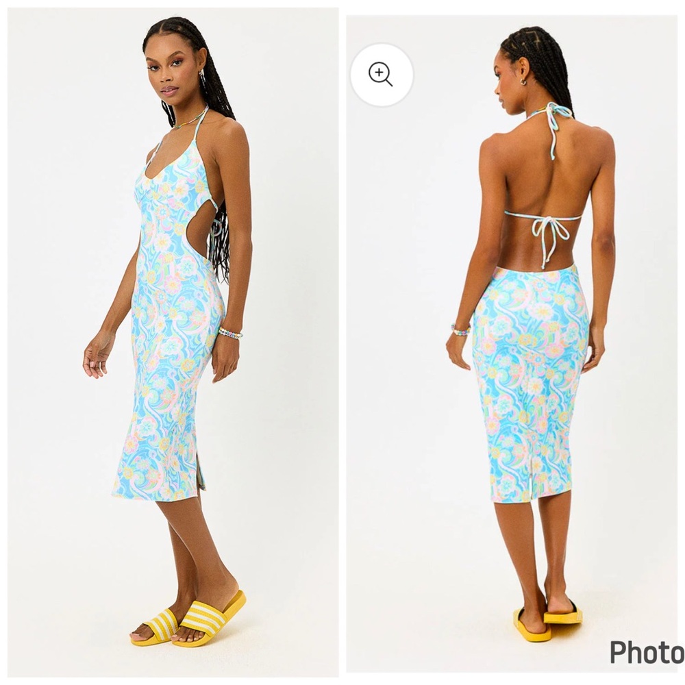 Frankies Bikinis Benetar Terry Halter Dress Sunshower Floral Open Back Cut Out M